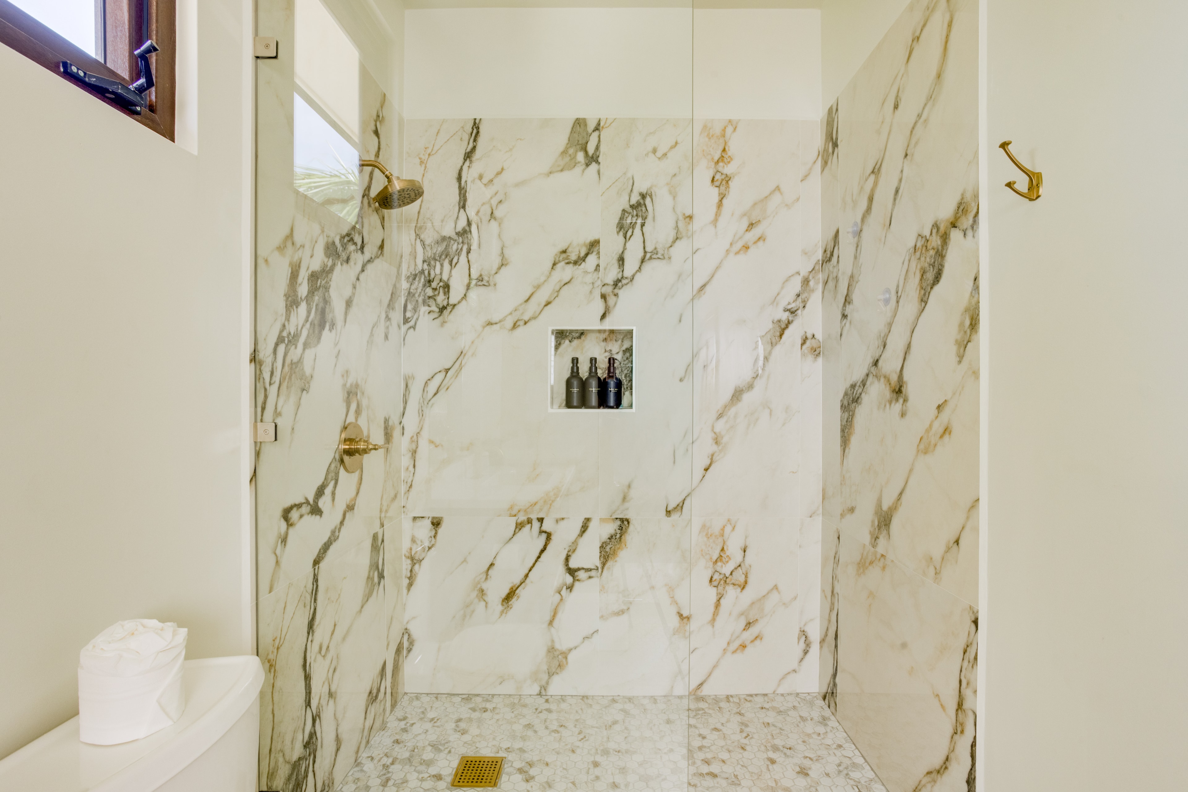 Upstairs Guest Suite marble walk-in shower