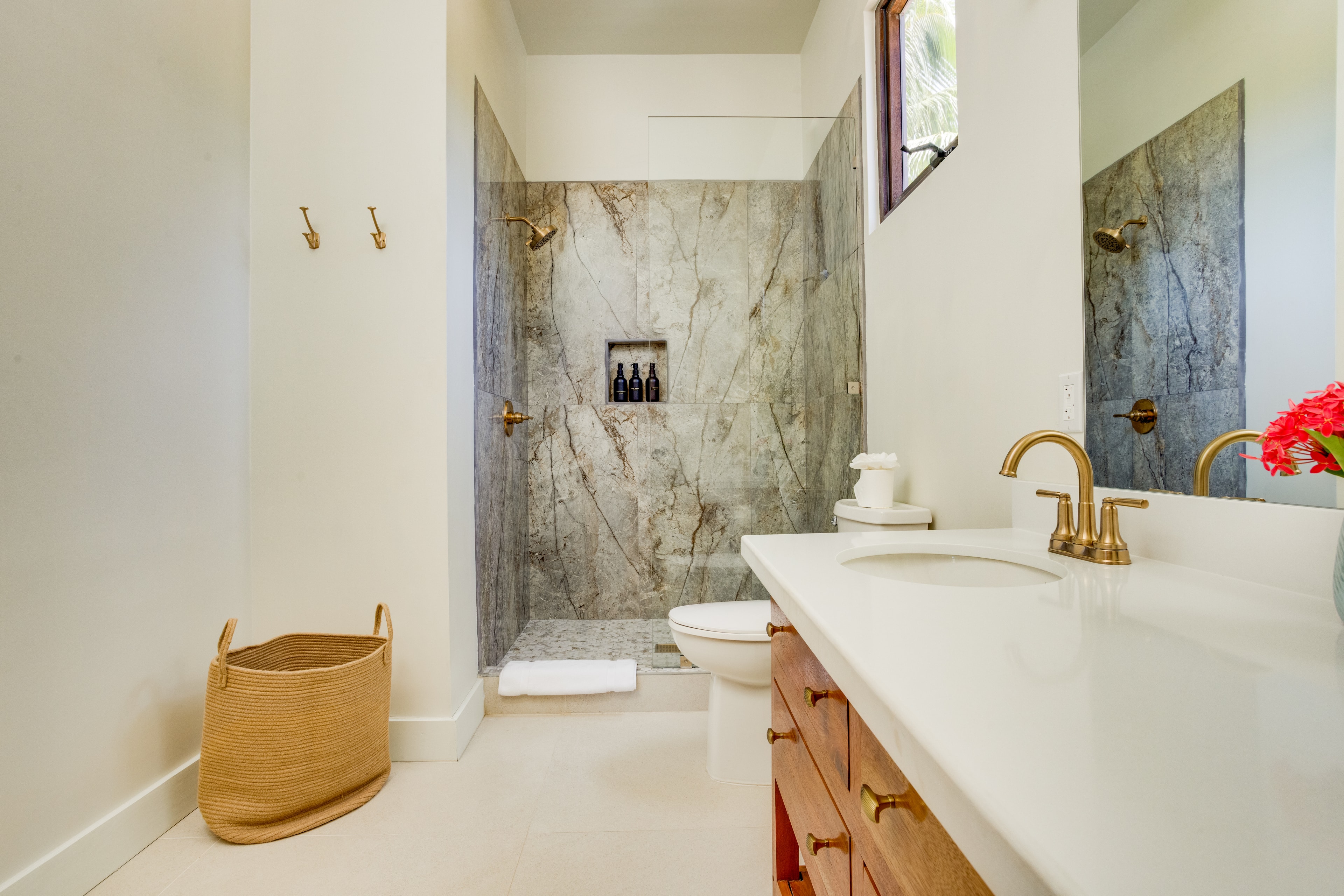 Master suite marble walk-in shower